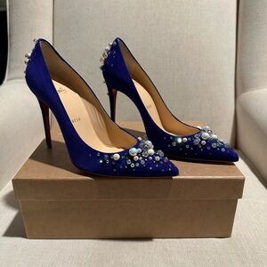 Christian Louboutin Blue Pearl Embellished Heels